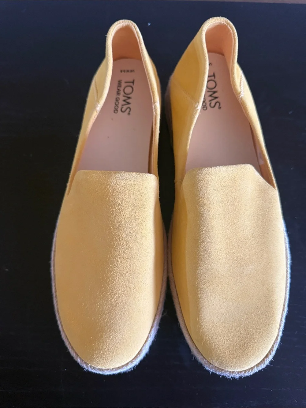 TOMS Alpargata Yellow Leather Slip On Espadrille Shoes Women's Size 9.5 NEW